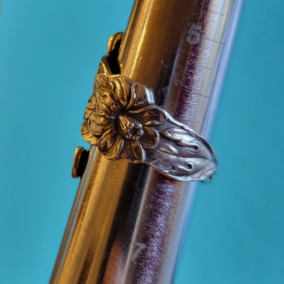 Antique Vintage Sterling Silver Daffodil Spoon Ring - Picture 12 of 14